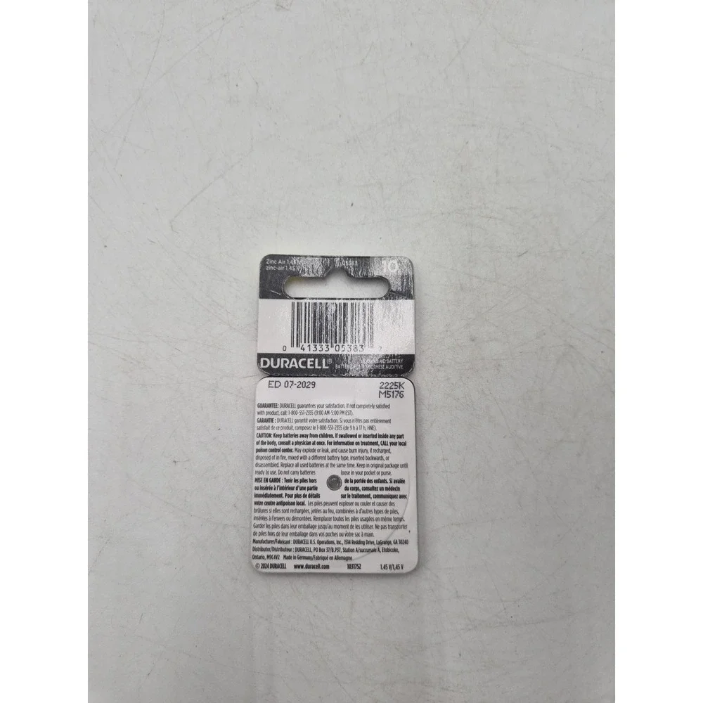 Duracell Zinc Air 10 1.5V Hearing Aid Battery 8pk New